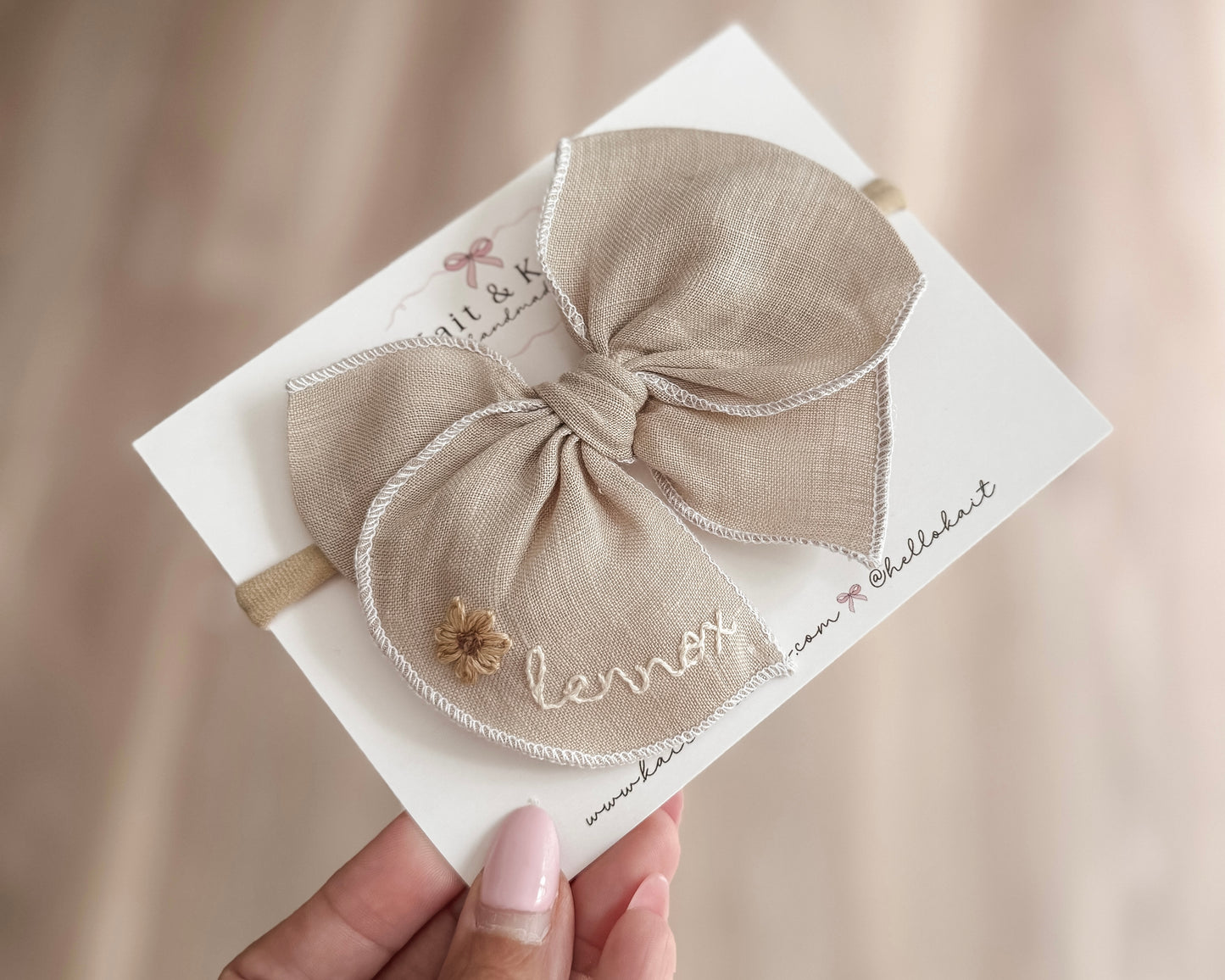embroidered name bow