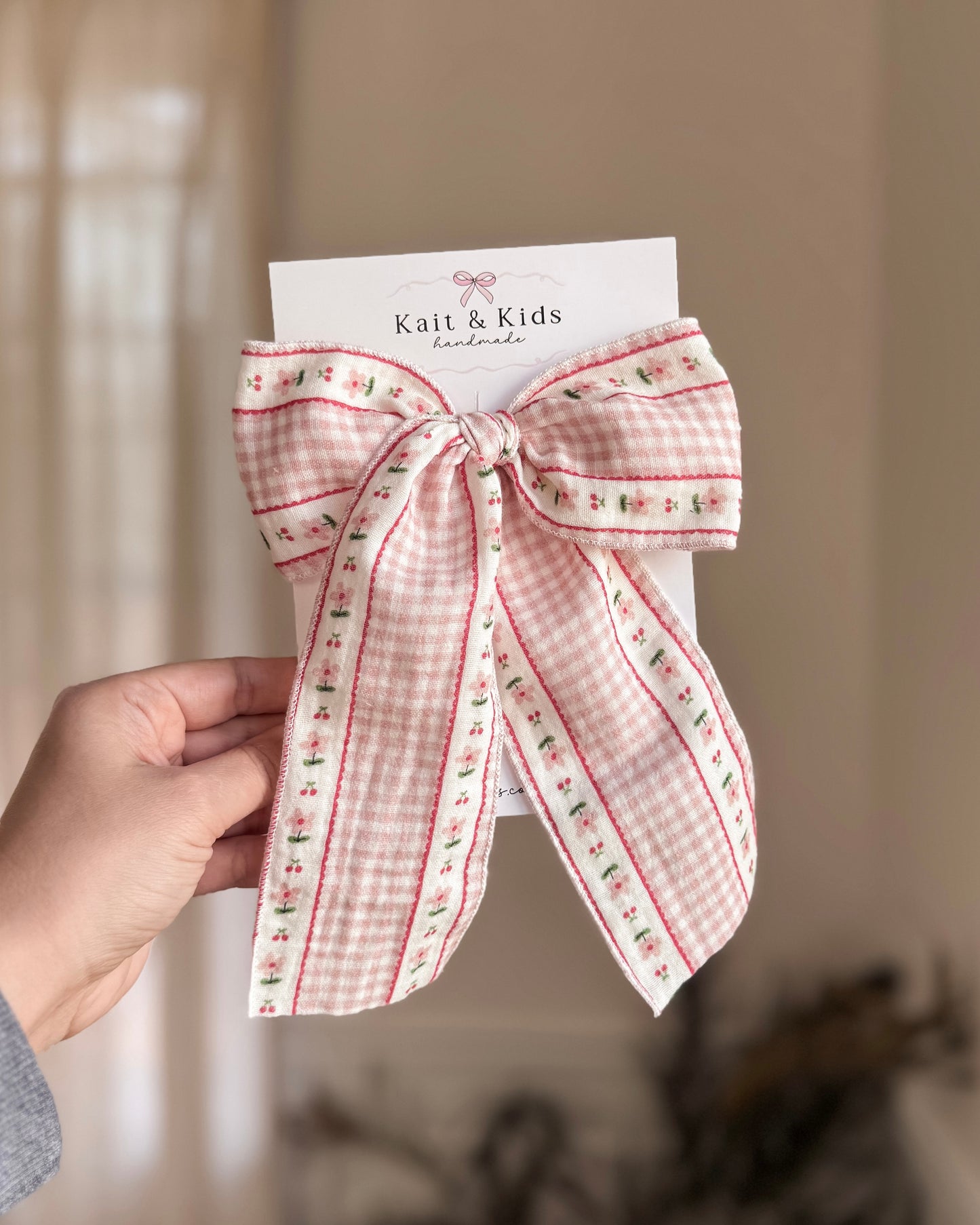 Pink gingham mini cherries ♡ long-tail