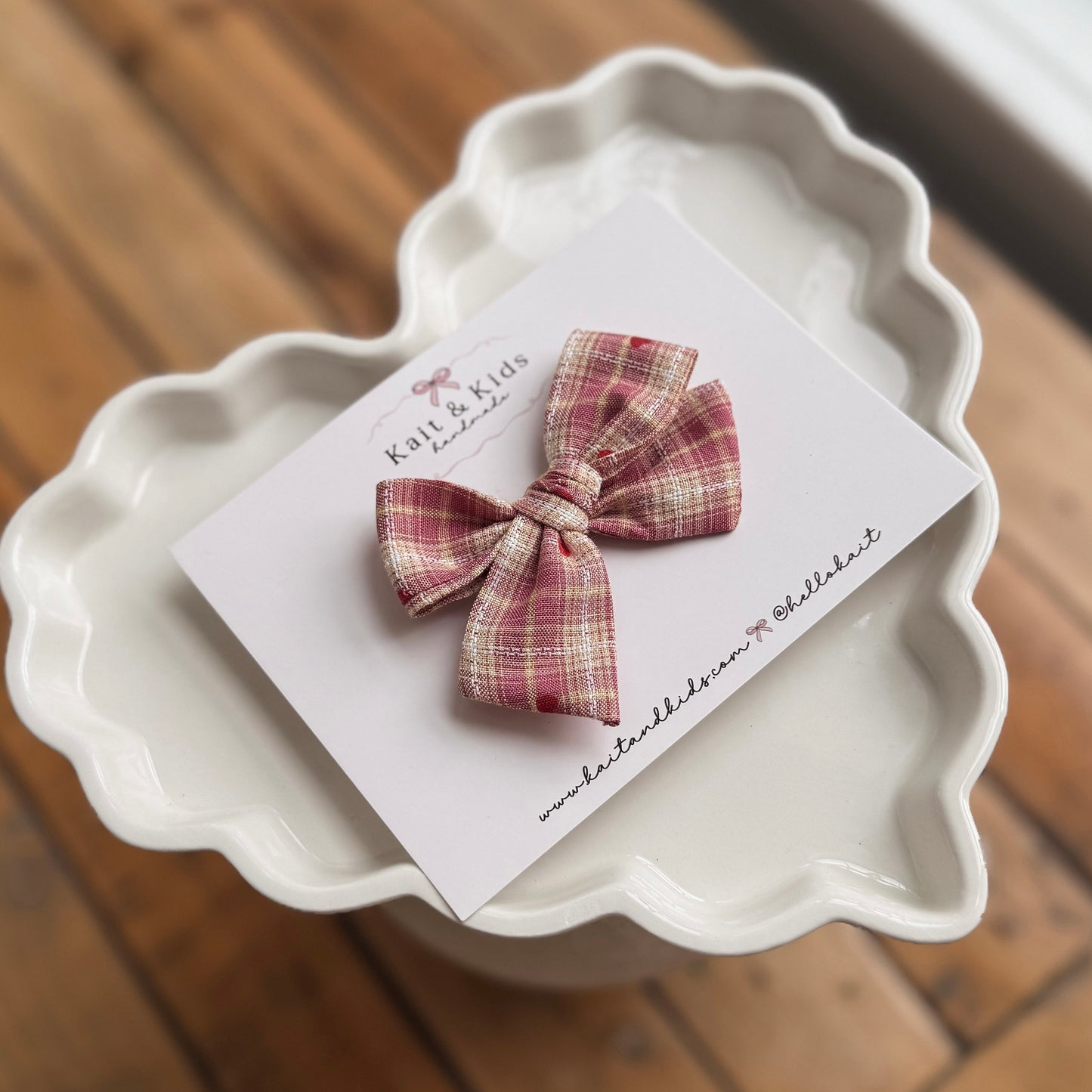 Vintage plaid hearts mini classic ♡ headband / clip / piggy set