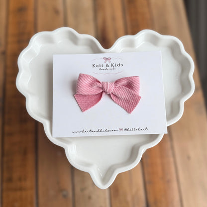 Soft deep pink velvet mini classic ♡ headband / clip / piggy set