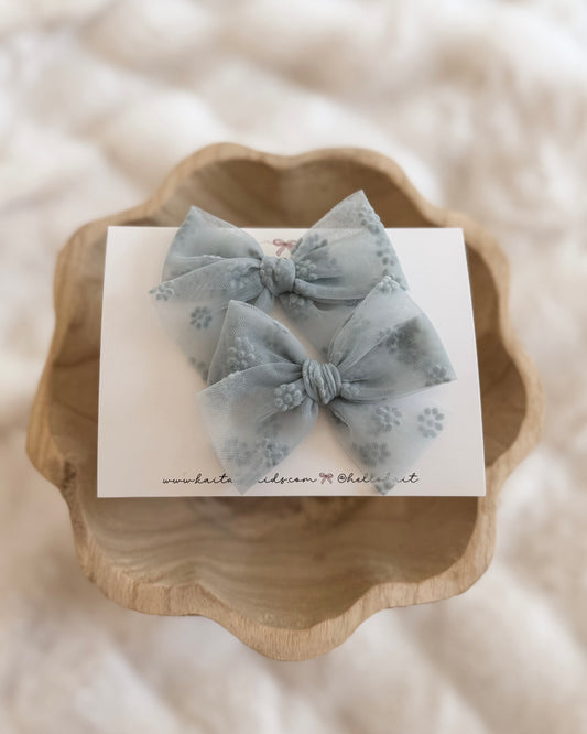 Flocking floral busty blue ♡ headband / clip / piggy set