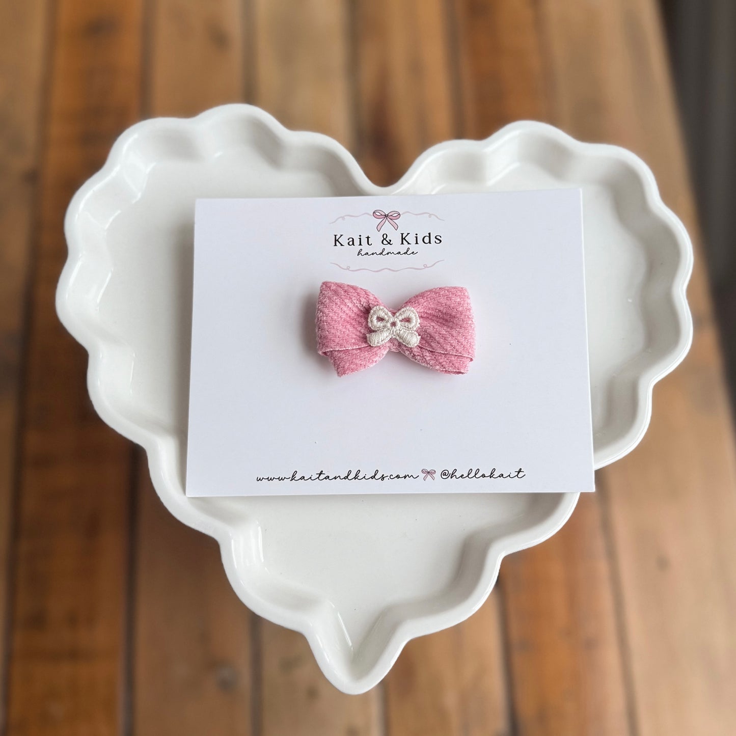 Pink bow itty bitty ♡ headband / clip / piggy set