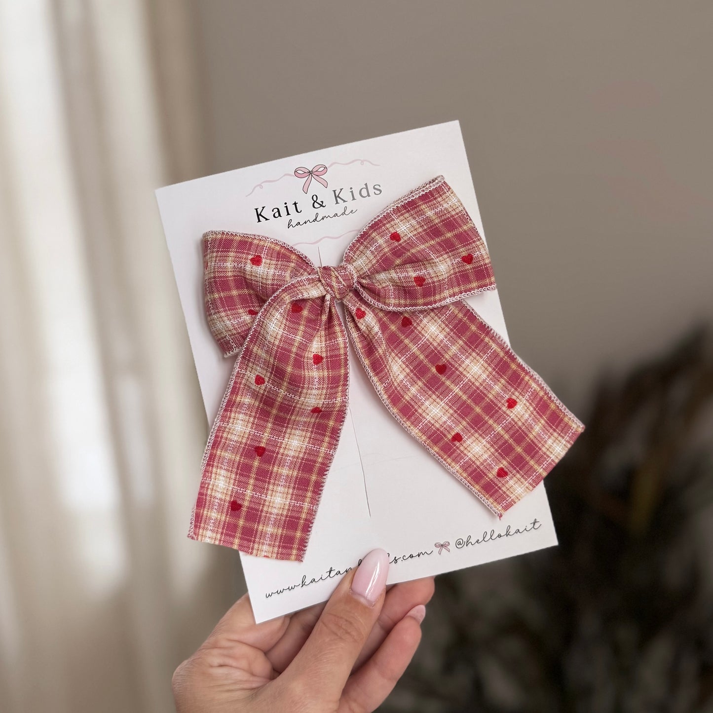 Vintage plaid hearts ♡ large ♡ clip