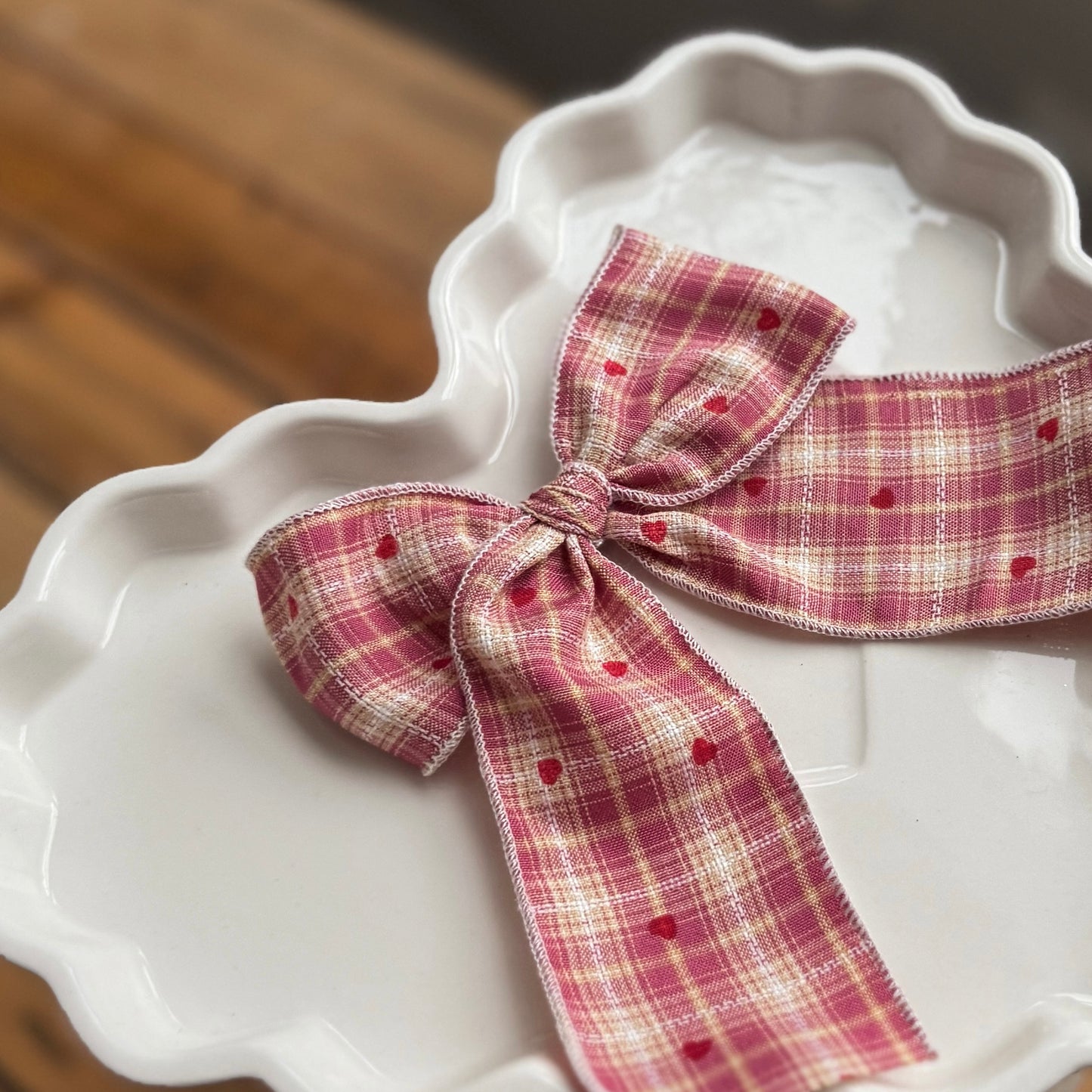 Vintage plaid hearts ♡ large ♡ clip