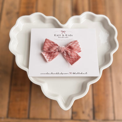 Pink velvet mini check ♡ headband / clip / piggy set