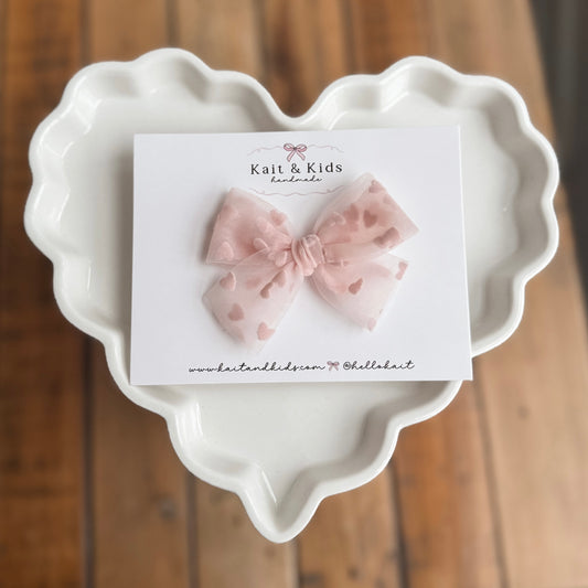 Perfect pink heart mesh ♡ headband / clip / piggy set