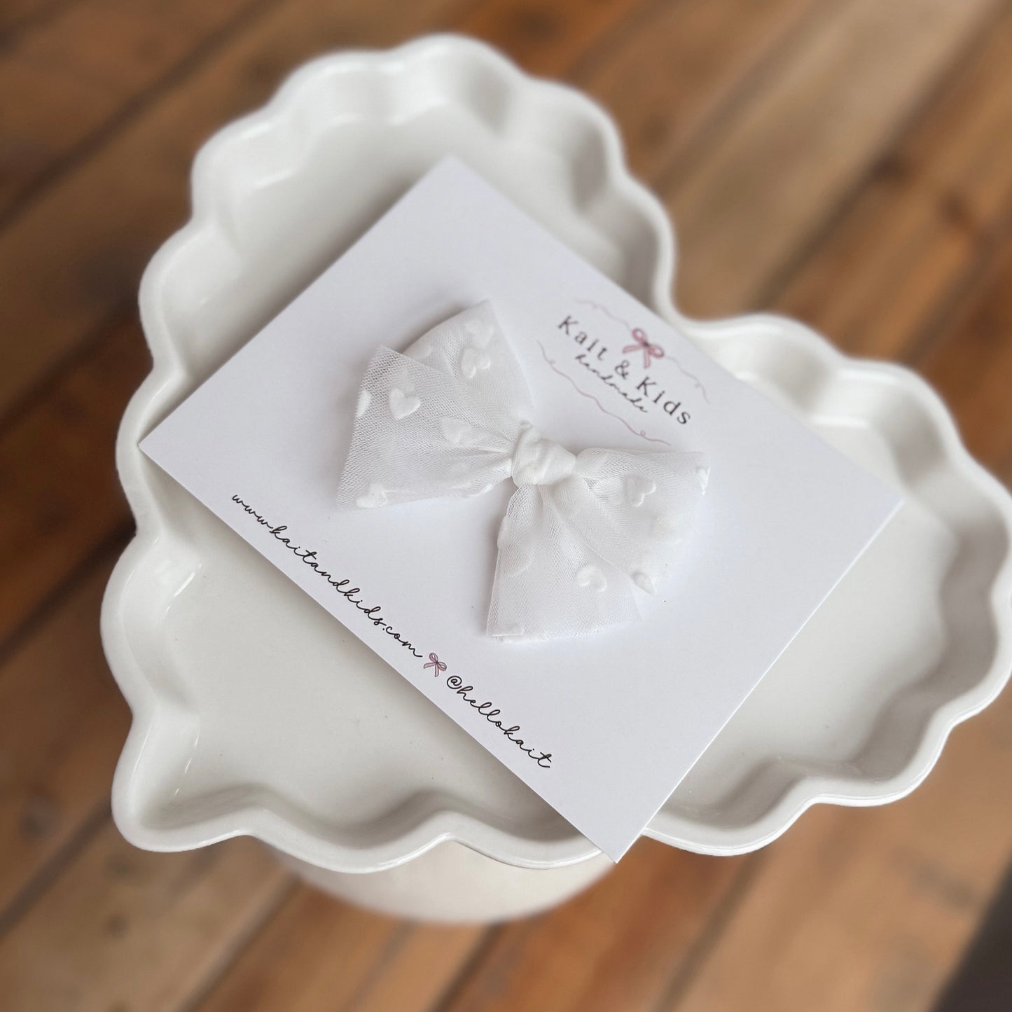 White heart mesh ♡ headband / clip / piggy set